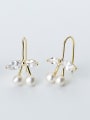 thumb Fresh Leaf Shaped Gold Plated Artificial Pearl Drop Earrings 0