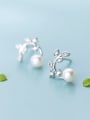 thumb 925 Sterling Silver With Platinum Plated Personality Leaf Stud Earrings 2