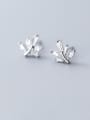 thumb 925 Sterling Silver With Cubic Zirconia Simplistic Leaf Stud Earrings 1