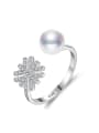 thumb Pure silver zircon snowflake natural freshwater pearl free size ring 0