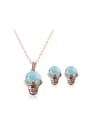 thumb Alloy Rose Gold Plated Trendy style Opal Skull Two Pieces Jewelry Set 0