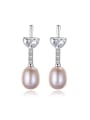 thumb Sterling Silver with 3A zircon 7-8mm Natural Freshwater Pearl Earrings 0