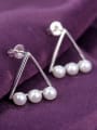 thumb Simple Hollow Triangle Imitation Pearls Copper Stud Earrings 1