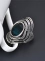 thumb Retro style Exaggerated  Blue Crystal Antique Silver Plated Alloy Ring 2