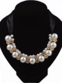 thumb Fashion White Imitation Pearls Rhinestones Black Ribbon Necklace 0