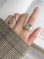 thumb 925 Sterling Silver With Glossy  Vintage Geometric  Square Free Size Rings 2
