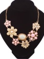thumb Fashion Resin-sticking Flowers Rhinestones Gold Plated Necklace 3