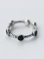 thumb S925 Silver Retro Black Round Opening Midi Ring 0