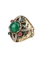 thumb Retro Antique Gold Plated Green Resin stone White Crystals Ring 0