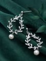 thumb 925 Sterling Silver With Platinum Plated Personality Leaf Drop Earrings 3