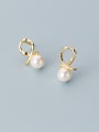 thumb 925 Sterling Silver With Artificial Pearl  Simplistic Hollow Round Stud Earrings 1