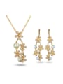 thumb Elegant 18K Gold Plated Artificial Pearl Flower Two Pieces Jewelry Set 0