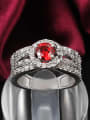 thumb Elegant Red Round Shaped Zircon Copper Ring 1