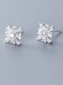 thumb 925 Sterling Silver With Platinum Plated Simplistic  Square Flower Stud Earrings 1