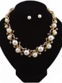 thumb Fashion Imitation Pearls Rhinestones Gold Plated Two Pieces Jewelry Set 0