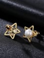 thumb Sterling silver natural pearl fashion Pentagram star earrings 2