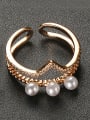thumb Copper Alloy 18K Gold Plated Fashion Crown-shaped Artificial Pearl Zircon Opening Ring 1