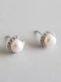 thumb 925 Sterling Silver  Round Pearl Stud Earring 0