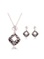 thumb Alloy Rose Gold Plated Fashion Rhinestones Hollow Square Two Pieces Jewelry Set 0