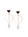 thumb Fashion Hollow Round Artificial Pearl Black Heart Drop Earrings 0