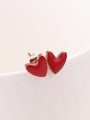 thumb Red Enamel Heart Shaped Stud Earrings 1