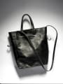 thumb New retro black vegetable tanned leather one shoulder bucket bag 0