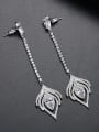 thumb Copper With Platinum Plated Feather Long Pendant Chandelier Earrings 2