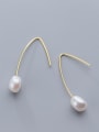 thumb 925 Sterling Silver With Platinum Plated Cute Oval Artificial Pearl Earrings 3