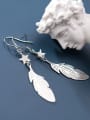 thumb 925 Sterling Silver With Platinum Plated Simplistic Feather Hook Earrings 0