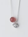 thumb Temperament Square Shaped Pink Crystal S925 Silver Necklace 0