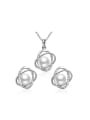 thumb Copper Platinum Plated Artificial Pearl Geometric Two Pieces Jewelry Set 0