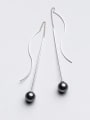 thumb Elegant Wave Shaped Black Pearl Silver Line Earrings 0