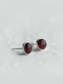 thumb S925 Silver  Minimalist Round Red Garnet, Grape Green Agate stud Earring 0