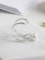 thumb Simple Two-band Artificial Pearl Silver Smooth Opening Ring 1