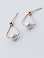 thumb Temperament Rose Gold Triangle Shaped Shell Pearl Earrings 0