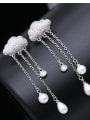 thumb Long clouds water-drops fringed micro-inlay AAA zircon pearls earrings 1