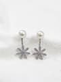 thumb Artificial Pearl Cubic Rhinestones Flowery Silver Stud Earrings 1