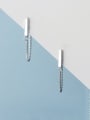 thumb 925 Sterling Silver With Platinum Plated Simplistic Geometric Flat Stick Chain Drop Earrings 3