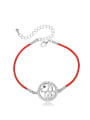 thumb Simple Hollow Round Little Dog 925 Silver Red Rope Bracelet 0