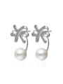thumb Fashion Shiny Zirconias Bowknot Imitation Pearl Stud Earrings 0