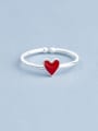thumb Simple Red Heart shaped Silver Opening Ring 0
