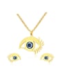 thumb Personality Gold Plated Eye Shaped Titanium Two Pieces Jewelry Set 0