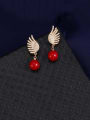 thumb Copper With Cubic Zirconia  Delicate Feather Drop Earrings 1
