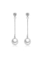 thumb Simple White Imitation Pearl Cubic Zircon Copper Drop Earrings 0