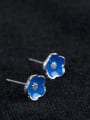thumb Personalized Blue Cherry Flower 925 Silver Stud Earrings 1