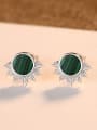 thumb 925 Sterling Silver With Platinum Plated Simplistic Malachite  Round Stud Earrings 2