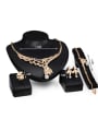 thumb Alloy Imitation-gold Plated Fashion Artificial Pearl Leaf-shaped Four Pieces Jewelry Set 2