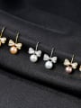 thumb Pure silver natural freshwater pearl cute bow tie studs 3