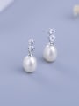 thumb Fashion Water Drop Freshwater Pearl Cubic Zirconias 925 Silver Stud Earrrings 1