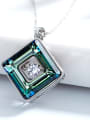 thumb Fashion austrian Crystals Rotational Zircon Square Pendant 925 Silver Necklace 3